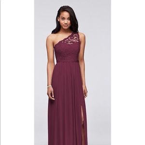 Women’s Extra Length One Shoulder Corded Lace Mesh Dress